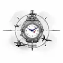 aviation themed with clock bio mechanical tattoo design idea