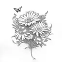 gerber daisies with butterflies and leaves tattoo design idea