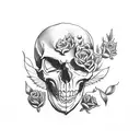 Skull with Fangs surronded by roses tattoo design idea