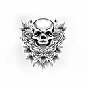 Skull with Fangs surronded by roses tattoo design idea