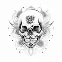 Skull with Fangs surronded by roses tattoo design idea