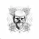 Skull with Fangs surronded by roses tattoo design idea