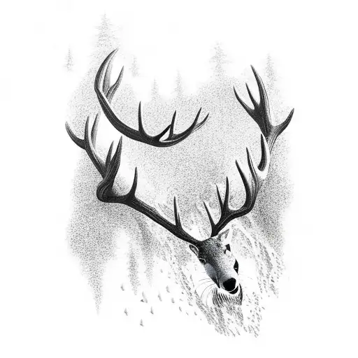 elk drinking water while otter swims under water tattoo design idea
