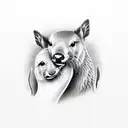 elk and river otter touch noses while elk drinks from river tattoo design idea