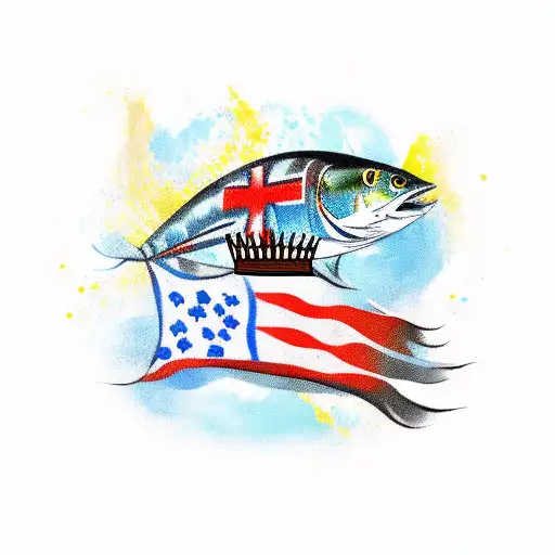 mackerel with crown and danish flag tattoo design idea