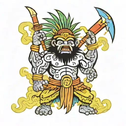 angry wiracocha god with bolivia background with thunder and lightning in the background tattoo design idea