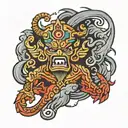 angry wiracocha god with bolivia background with thunder and lightning in the background tattoo design idea