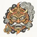 angry wiracocha god with bolivia background with thunder and lightning in the background tattoo design idea