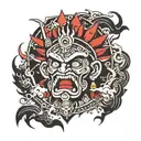 angry wiracocha god with bolivia background with thunder and lightning in the background tattoo design idea