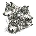 wolf with a crown and two cubs tattoo design idea