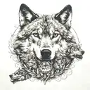 wolf with a crown and two cubs tattoo design idea
