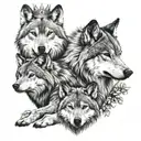 wolf with a crown and two cubs tattoo design idea