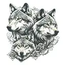 wolf with a crown and two cubs tattoo design idea