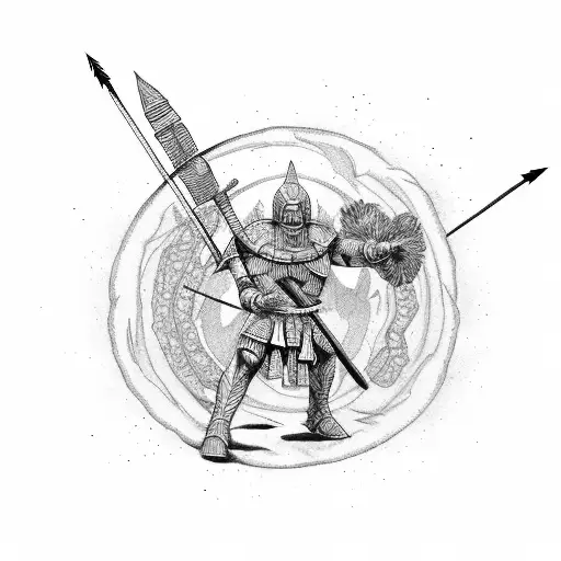 A Spartan with many arrows in his belly tattoo design idea