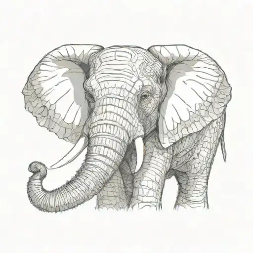 A highly detailed and lifelike rendering of an elephant’s face, capturing the texture of the skin, the gentle eyes, and  tattoo design idea