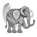 An elephant silhouette adorned with intricate tribal patterns and geometric shapes, emphasizing strength and unity tattoo design idea