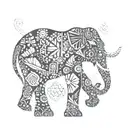 An elephant silhouette adorned with intricate tribal patterns and geometric shapes, emphasizing strength and unity tattoo design idea