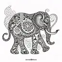 An elephant silhouette adorned with intricate tribal patterns and geometric shapes, emphasizing strength and unity tattoo design idea