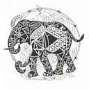 An elephant silhouette adorned with intricate tribal patterns and geometric shapes, emphasizing strength and unity tattoo design idea