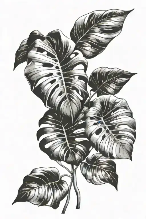 monstera leaf intertwined within tattoo design idea
