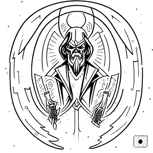 dark fantasy wizard upper body with electric powers  tattoo design idea