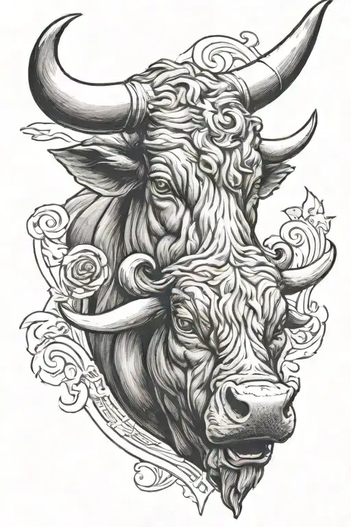 Angry Bull head and regilion cross tattoo design idea