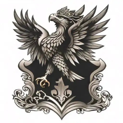 Create a tattoo of a Polish eagle protecting a family crest as a symbol of protection for the athlete tattoo design idea