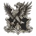 Create a tattoo of a Polish eagle protecting a family crest as a symbol of protection for the athlete tattoo design idea