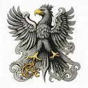 Create a tattoo of a Polish eagle protecting a family crest as a symbol of protection for the athlete tattoo design idea