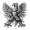 Create a tattoo of a Polish eagle protecting a family crest as a symbol of protection for the athlete tattoo design idea