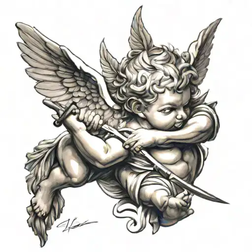 cupido segurando uma arma  tattoo design idea