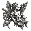 cupido segurando uma arma  tattoo design idea