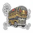 bus with samurai helmet tattoo design idea