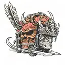 bus with samurai helmet tattoo design idea