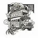 bus + samurai tattoo design idea
