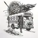 bus + samurai tattoo design idea