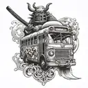 bus + samurai tattoo design idea