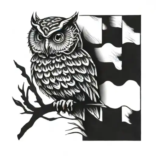 owl checker flag incorporated tattoo design idea