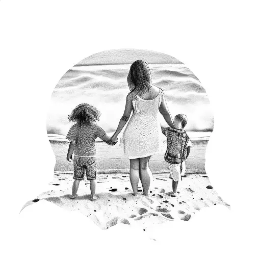 family holding hands on beach tattoo design idea