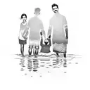 family holding hands on beach tattoo design idea
