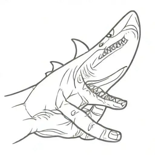 shark biting off the small finger on a hand tattoo design idea