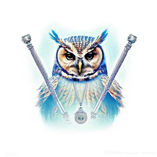 A wise owl perched on a gavel, embodying the combination of knowledge and justice. tattoo design idea