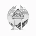A mountain range forming the scales of justice, symbolizing the attorney's dedication to fairness and equality. tattoo design idea