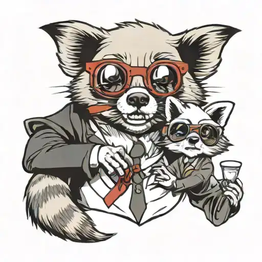 a male little ghost with sunglasses hunging a female red panda with professor glasses tattoo design idea