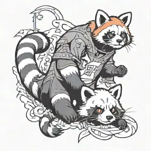 a ghost hanging a red panda tattoo design idea