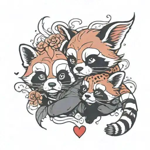 a ghost and a red panda in love tattoo design idea