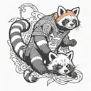 a ghost hanging a red panda tattoo design idea