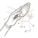 A hand reaching out to help someone, with a book and dancing shoes in the background tattoo design idea