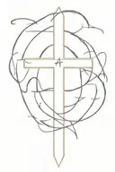 writing saying, rest in peace and power with the names aleksas beiga and Michael  all inside of a cross tattoo design idea