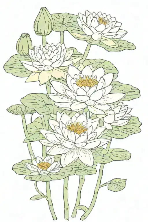 water lily baby wolf and honey suckle covering tattoo design idea